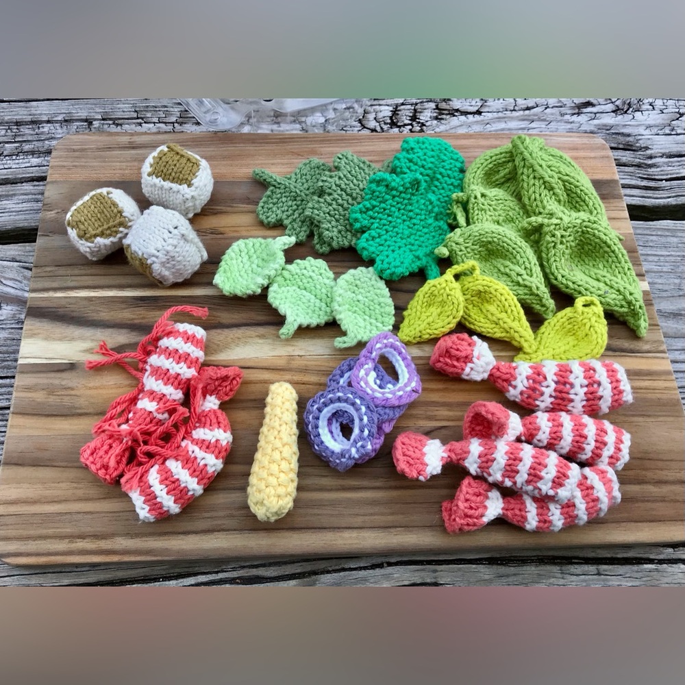Handmade Knit Shrimp Cobb Salad Pretend Play Food Kitchen Playset OOAK Set